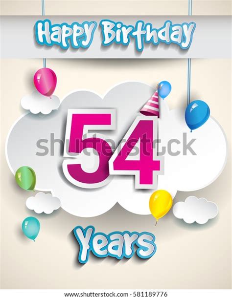 54th Birthday Celebration Design Clouds Balloons Stock Vector (Royalty ...