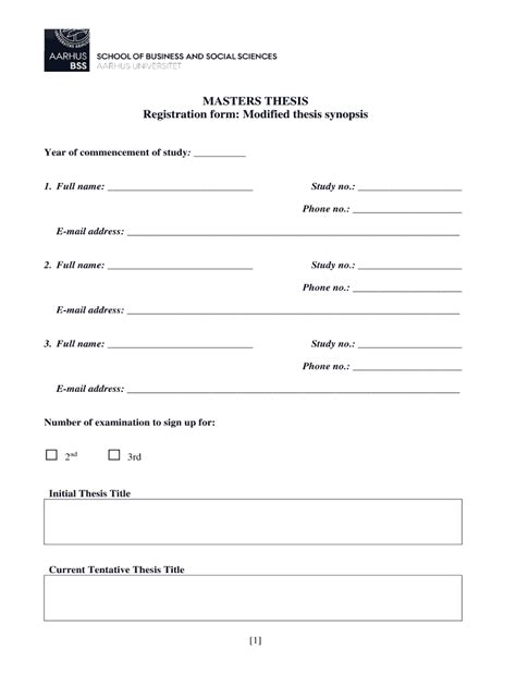 Fillable Online MASTERS THESIS Registration Form Modified Thesis