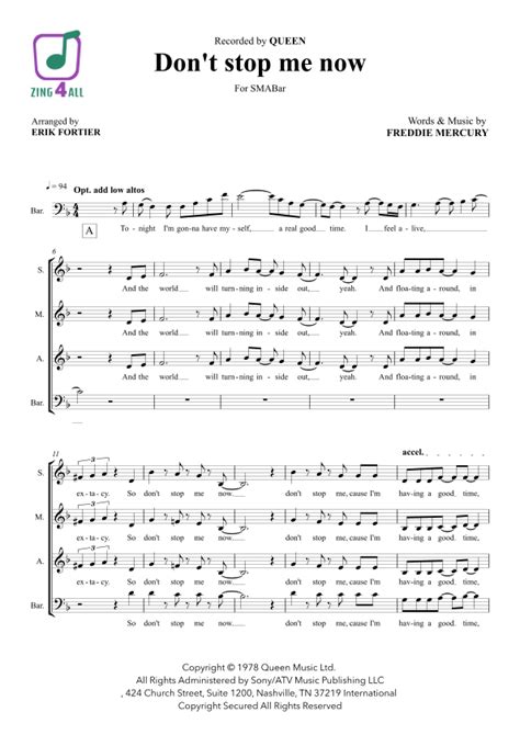 Don T Stop Me Now Arr Erik Fortier By Queen Sheet Music For 4 Part Choir At Sheet Music Direct