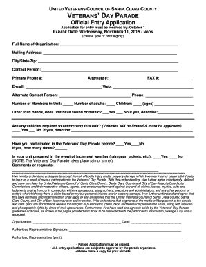 Fillable Online Uvcscc Veterans Day Parade Application United