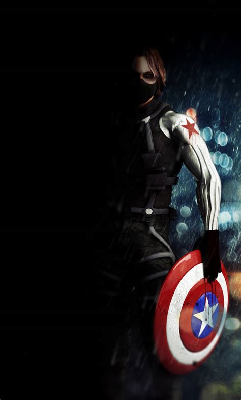 Download Bucky Barnes Holding A Shield Wallpaper