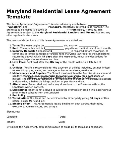 Valid Maryland Residential Lease Agreement Forms ᐈ Blank PDF Template