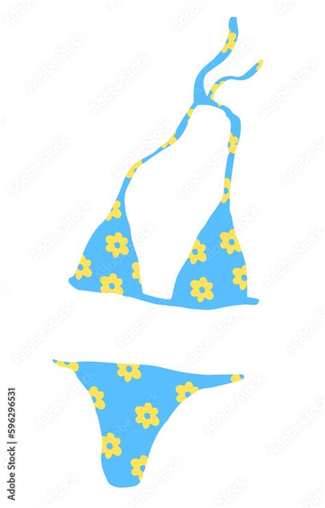 Swimsuit Bikini With Floral Print Or Lingerie Bra And Panties Hand Painted With Ink Brush Png