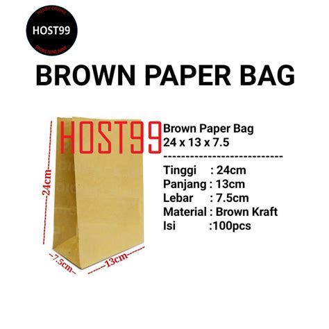 Kantong Kertas Coklat Brown Paper Bag Sos Flat Goreng Kue Roti Pcs