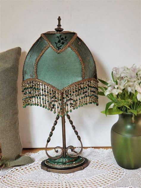 Victorian Lampshade And Antique Lamp Silk Jasper Stone Beads Etsy