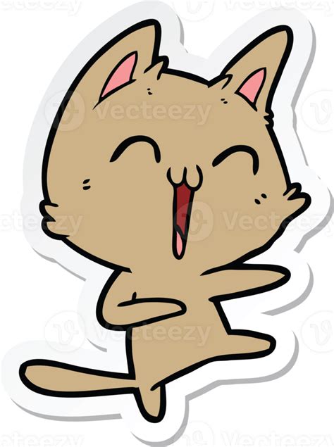 Sticker Of A Happy Cartoon Cat Meowing 44910028 Png