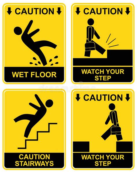 Caution Signs Set: Wet Floor, Stairways, Watch Your Step