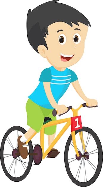 Niño feliz andar en bicicleta Vector Premium