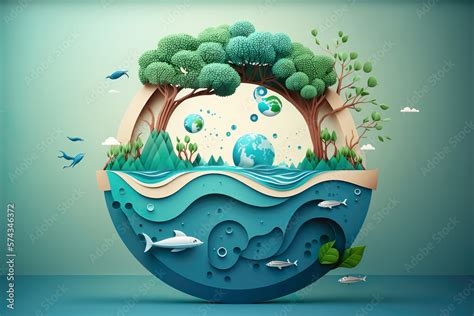 Paper art , Ecology and world water day , Saving water and world ...