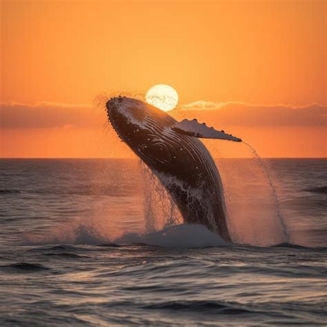 Premium Ai Image Whale Ocean Humpback Whale Breaching Sunrise