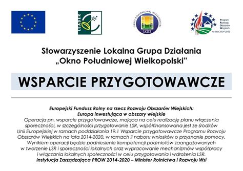 Wsparcie Przygotowawcze Stowarzyszenie Lokalna Grupa Dzia Ania Okno