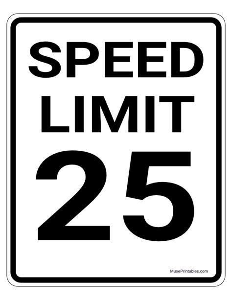 Printable 25 MPH Speed Limit Sign