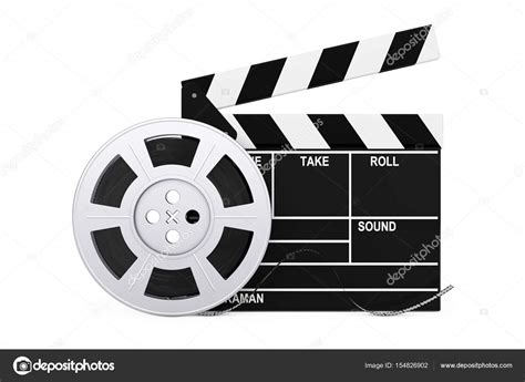 Film Reel With Cinema Tape Near Clapboard 3d Rendering Stock Photo By