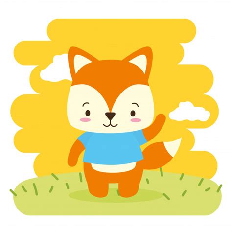 Fox animal lindo dibujos animados y estilo plano ilustración Vector