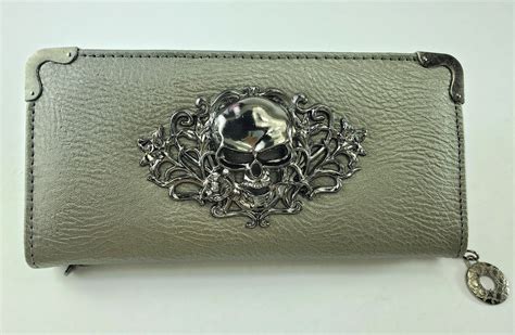 Women Champagne Wallet In Gothic Skulls Design Zipper Closure Etsy