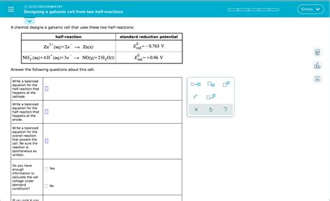 Solved O Electrochemistry Designing A Galvanic Cell From Two Chegg