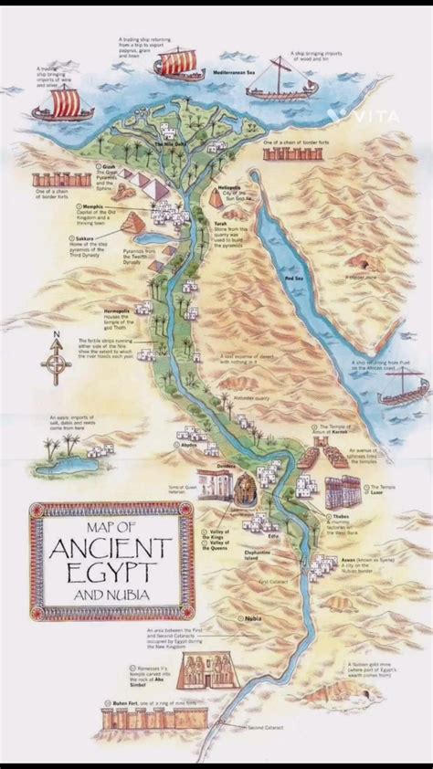 Ancient egypt map illustrative overview map highlighting the main sites ...