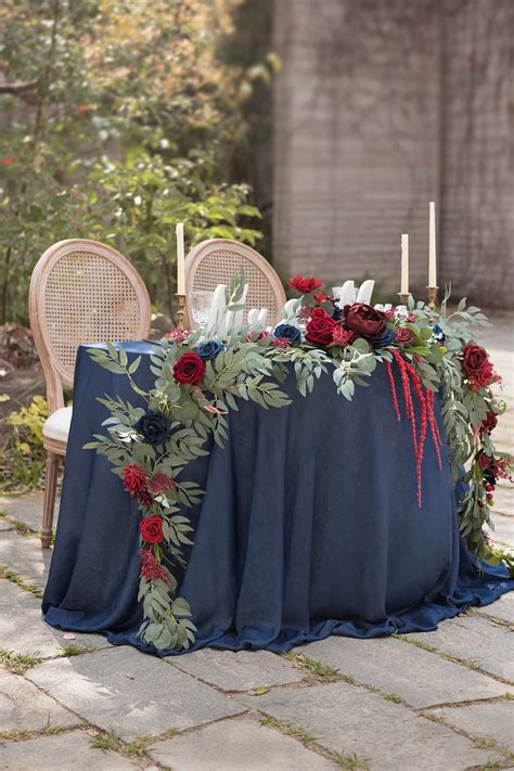 Ft Head Table Flower Garland In Burgundy Navy Artofit