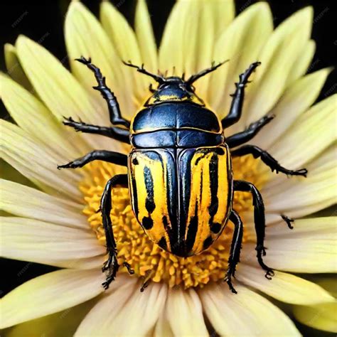 Premium Photo | A beetle with a yellow and black markings on its face