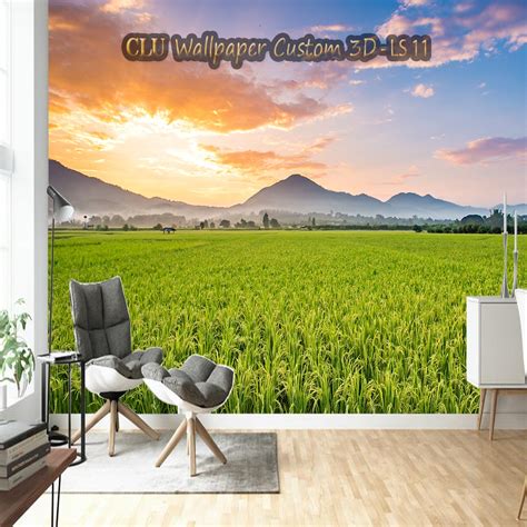 Jual Pusat Cetak Printing Wallpaper Pemandangan Sawah Perdesaan Custom