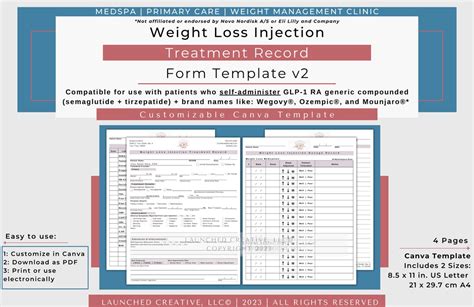 Weight Loss Injection Treatment Record Form Template V Semaglutide