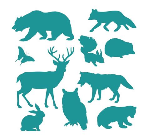 Siluetas De Animales Salvajes Color Editable Vector Premium