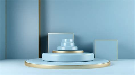 Hues Elegant Minimalist Podium With A Pastel Blue Hue And Golden Accent