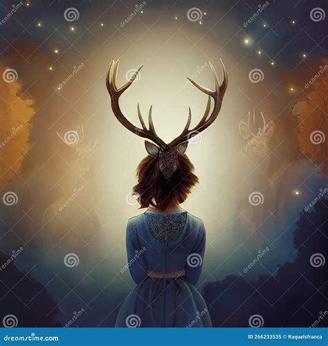 Girl with Deer Antlers, Princess of Deers Stock Illustration ...