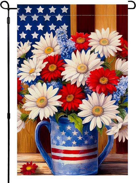 Amazon Blkwht Th Of July Floral Garden Flag X Vertical