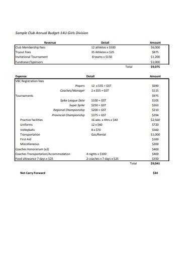 Club Budget 12 Examples Format Pdf