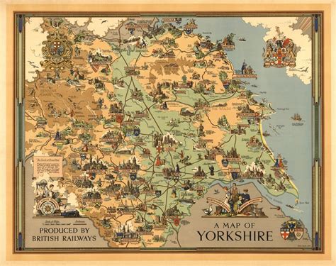 Yorkshire County Map, 1949, a Pictorial History Vintage Map ...