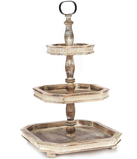 Southern Living Burnt White Washed 3 Tier Square Wood Server Dillards