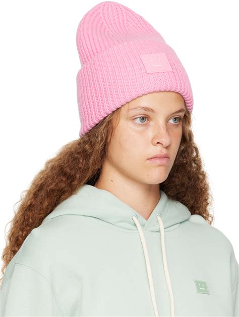 Acne Studios Pink Large Logo Beanie Acne Studios