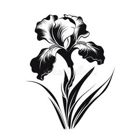 Iris Silhouette Vector Black And White Floral Still Life Art Stock