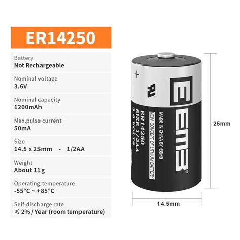 Er14250 EEMB 3 6V Lithium Battery 1 2 AA 1200Mah Li Socl2 Non