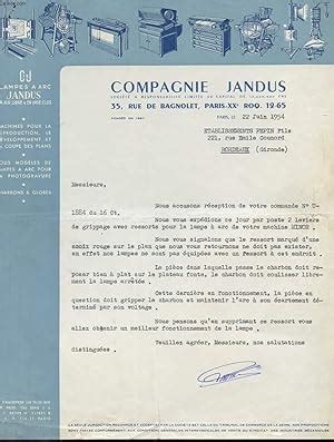 1 LETTRE ANCIENNE COMPAGNIE JANDUS LAMPES A ARC JANDUS Von 1954