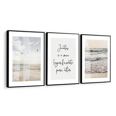 Quadro Praia Areia Mar Onda Frase Casal Praiano Moldura Elo