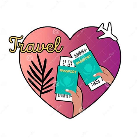 Icon Label Heart Shape To The Love Of Travel Illustration Of Hands Holding Passports And