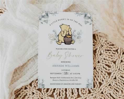 Invitación de baby shower Winnie The Pooh Editable Boy Baby Shower