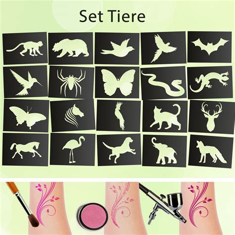 Tattoo Schablonen Set Tiere St Ck Selbstklebend Kinderschminken