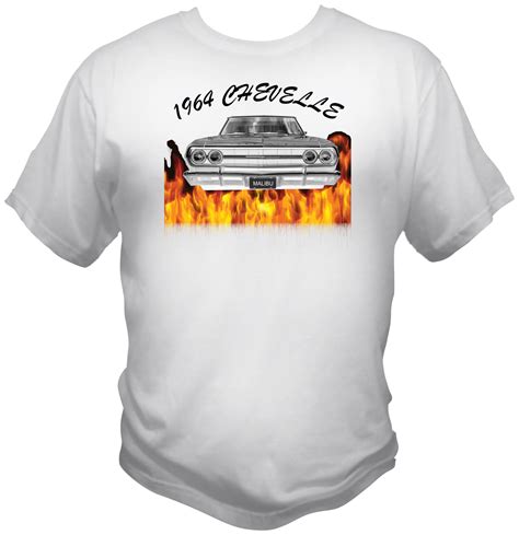 Car Theme Mens Black T Shirt 1964 Chevelle Malibu Flames Auto Hot Rod