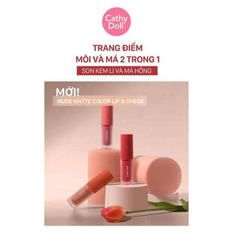 Son Tint Và Má Hồng Cathy Doll Lip Cheek Nude Matte Tint Chiaki vn