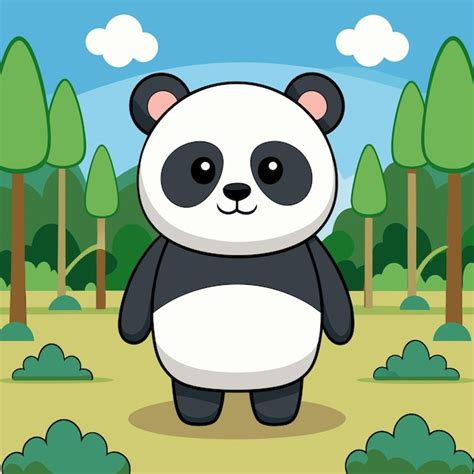 Una Caricatura De Un Oso Panda Con Rboles En El Fondo Vector Premium