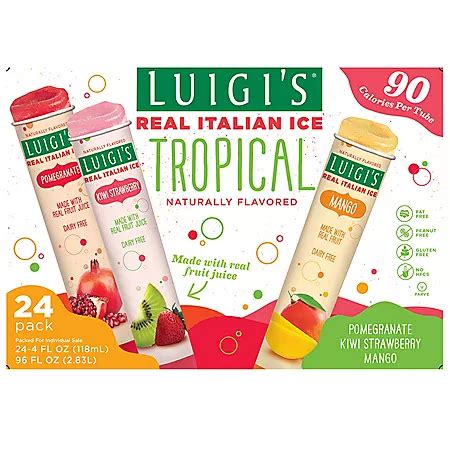 Luigi's Real Italian Ice Tropical Flavored Variety Pack, Frozen (24 ct ...