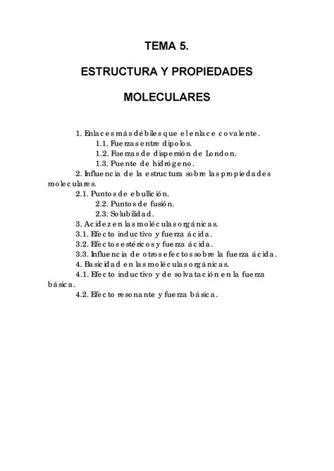 Tema Acidez Y Basicidad Tema Estructura Y Propiedades Moleculares