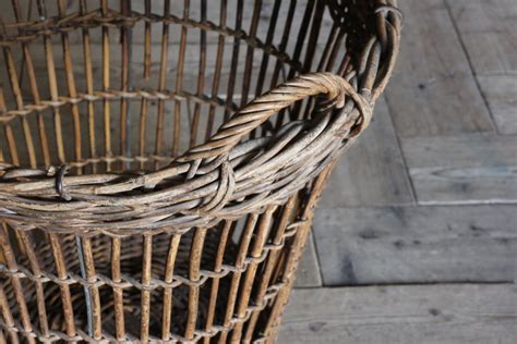 Large Late 19th Century French Round Log Laundry Basket In Wicker