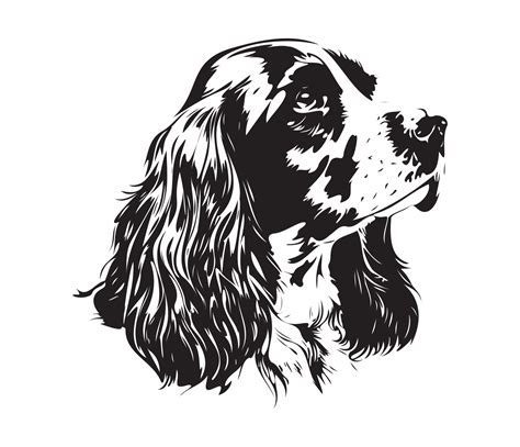 English Cocker Spanie Face, Silhouette Dog Face, black and white