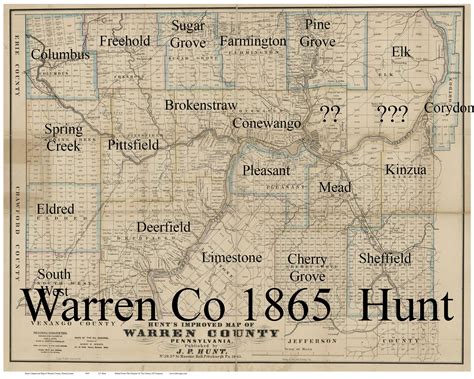 Towns On Source Map Warren Co Pennsylvania 1865 Not For Sale