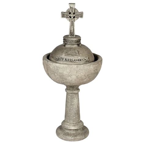 Small Cross God Bless America Bowl Fountain On Pedestal Solid Rock