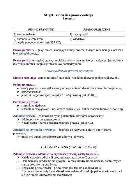 Prawo Cywilne Cz Og Lna Skrypt Wiczenia Z Prawa Cywilnego I